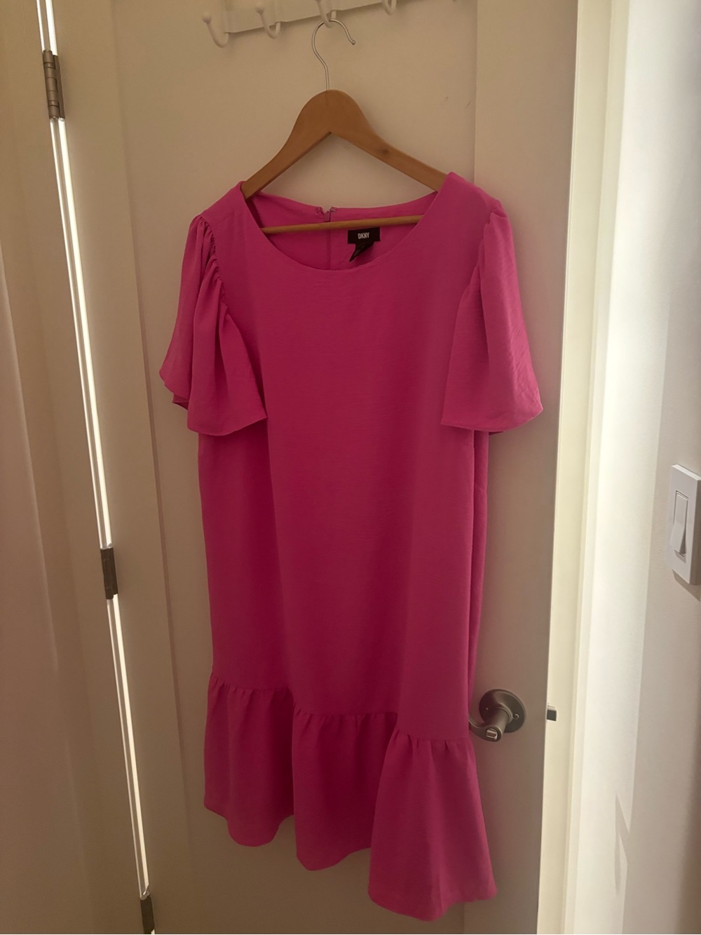 DKNY Pink Ruffle-Hem Shift Dress